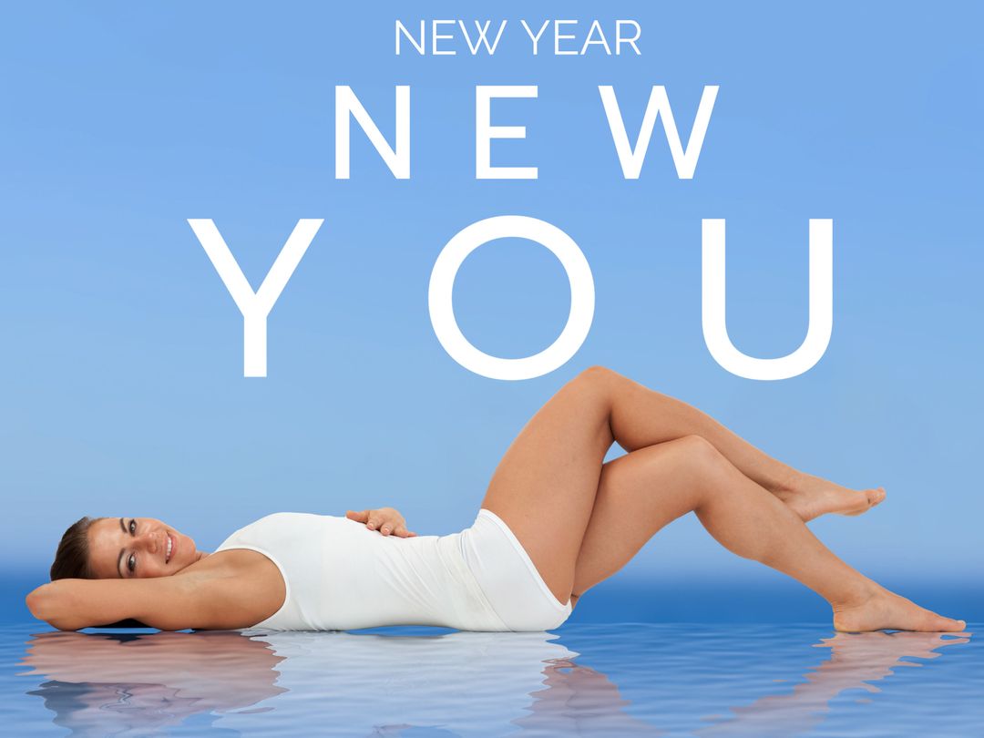 Woman Against Blue Background for New Year and Wellness Themes - Download Free Stock Templates Pikwizard.com