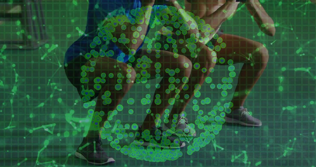 Couple Squatting in Gym with Digital Biomechanics Display