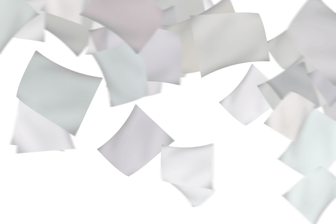 White Blank Papers Flying on Transparent Background