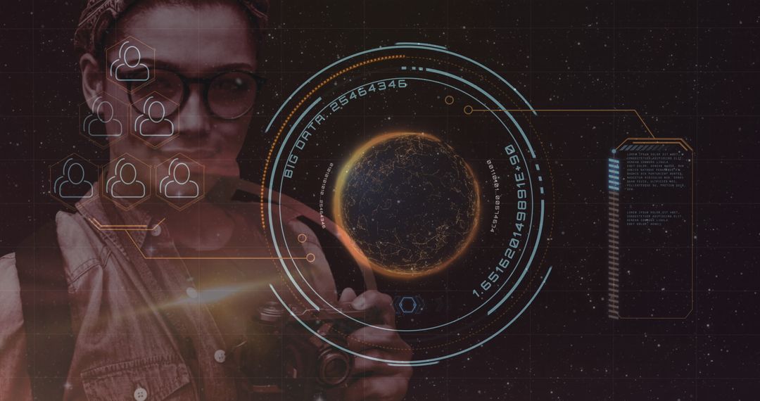 Digital Interface with Data Holographics and Technology Icons