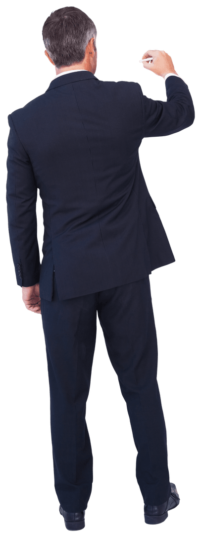 Transparent Businessman Writing Rear View with Chalk