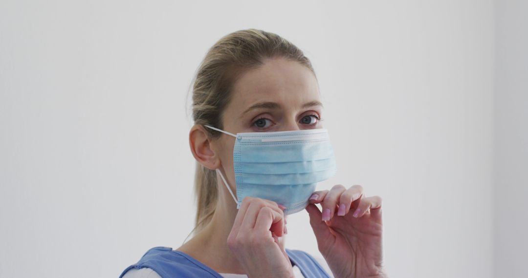 Female Healthcare Worker Adjusting Surgical Face Mask - Free Images, Stock Photos and Pictures on Pikwizard.com