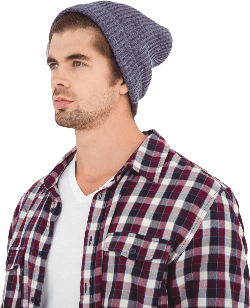 Confident Man Wearing Beanie with Transparent Background