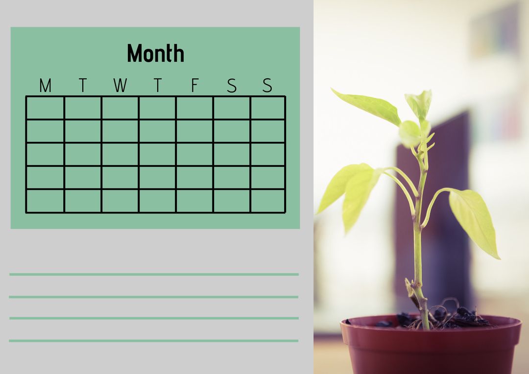 Monthly Calendar Design with Growing Plant Symbolizing New Beginnings