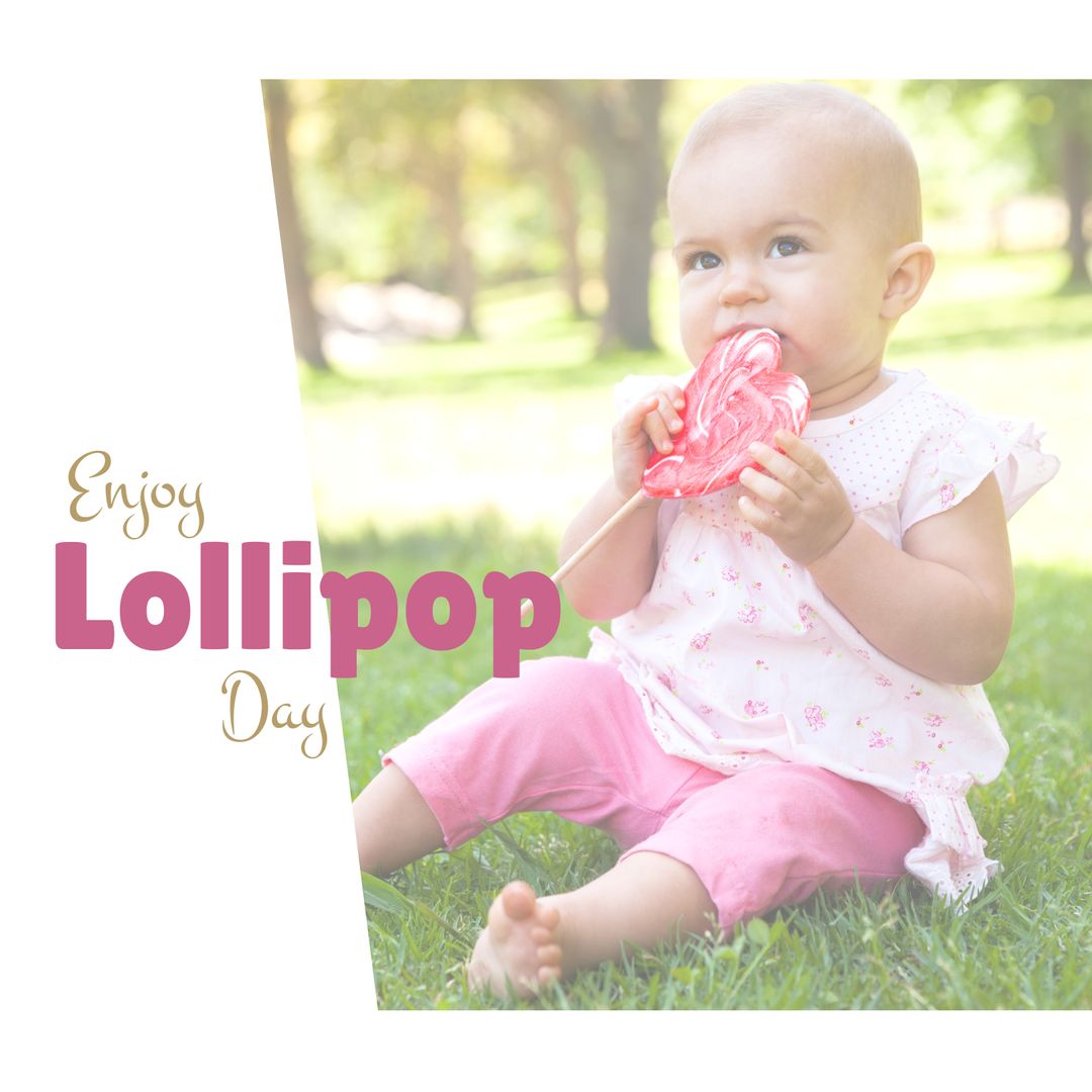 Cute Baby Girl Enjoying Heart-Shaped Lollipop in Park
