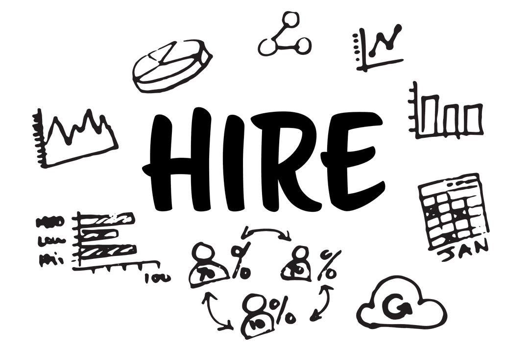 Digital Black Illustration of Hire Text with Business Icons Transparent