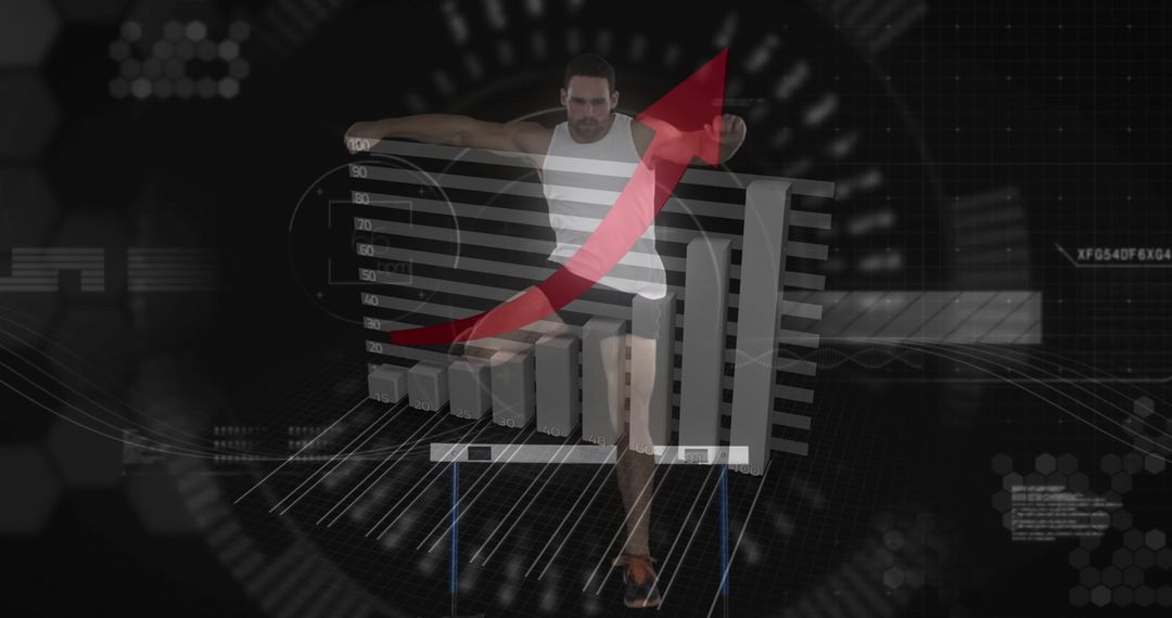 Athlete Jumping Over Bar Graph with Upward Arrow Representing Success