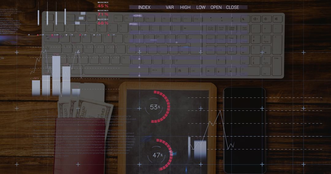 Financial Data Analysis with Digital Charts on Office Desk