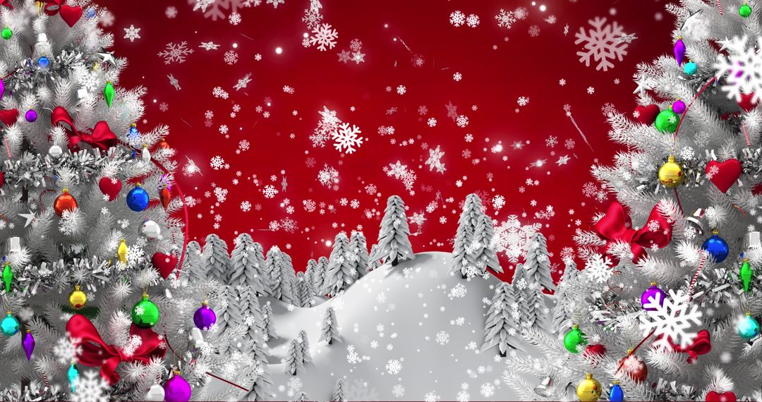 Digital Christmas Scene with Snow-Frosted Trees