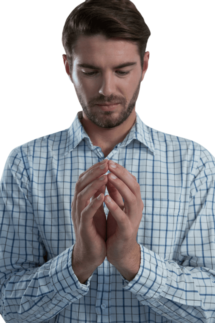 Man Pretending to Hold Invisible Object on Transparent Background