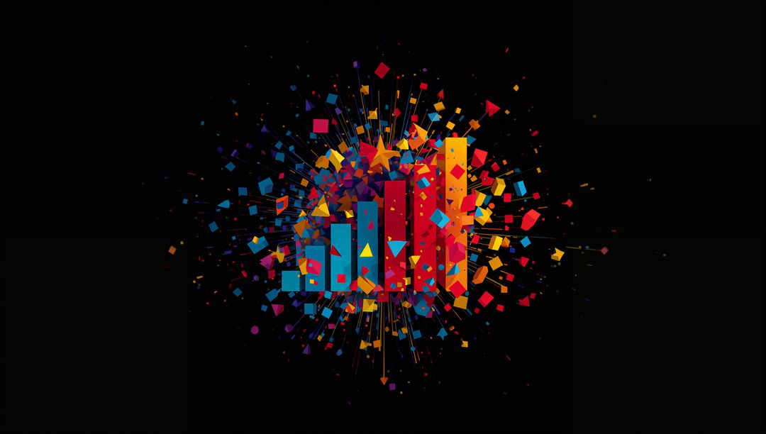 Vibrant Abstract Bar Chart Exploding with Geometric Shapes