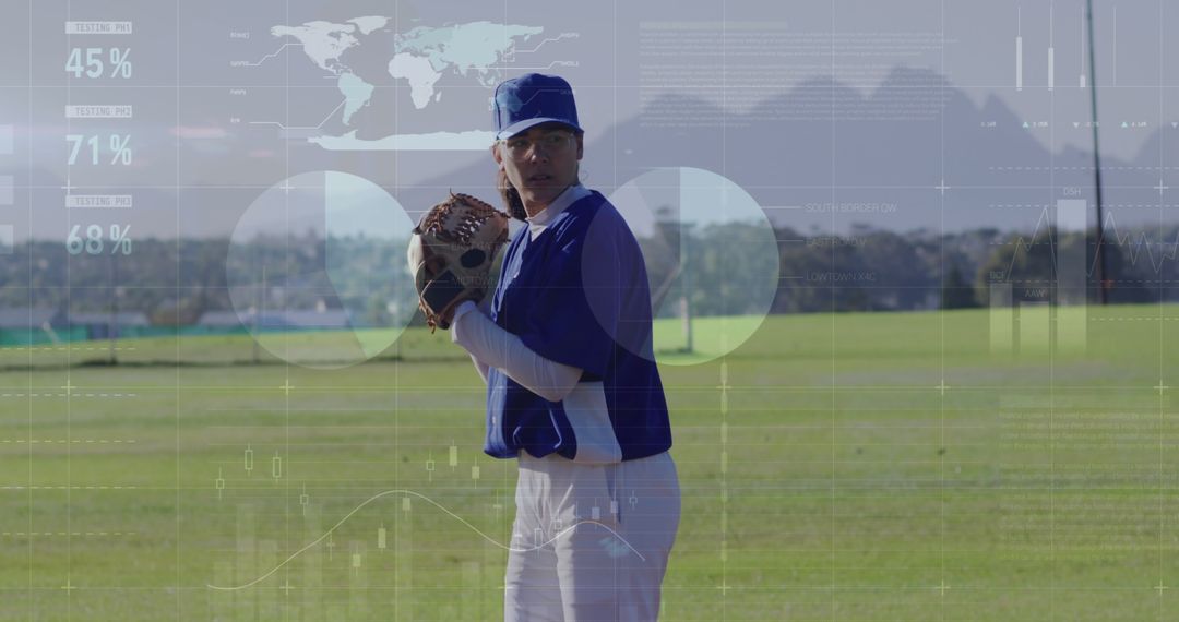 Female Baseball Player with Futuristic Data Overlay