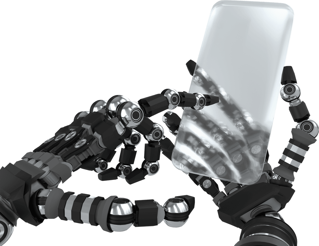 Transparent Robotic Hand Holding Glass Transparent Sheet Innovation Concept