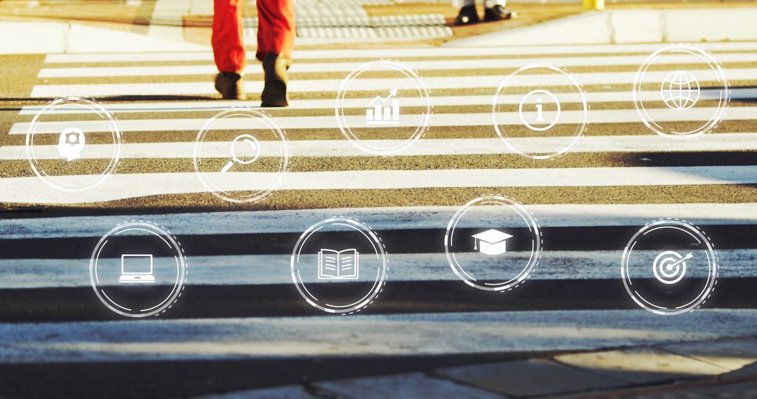 Digital Innovation Icons in Urban Crosswalk