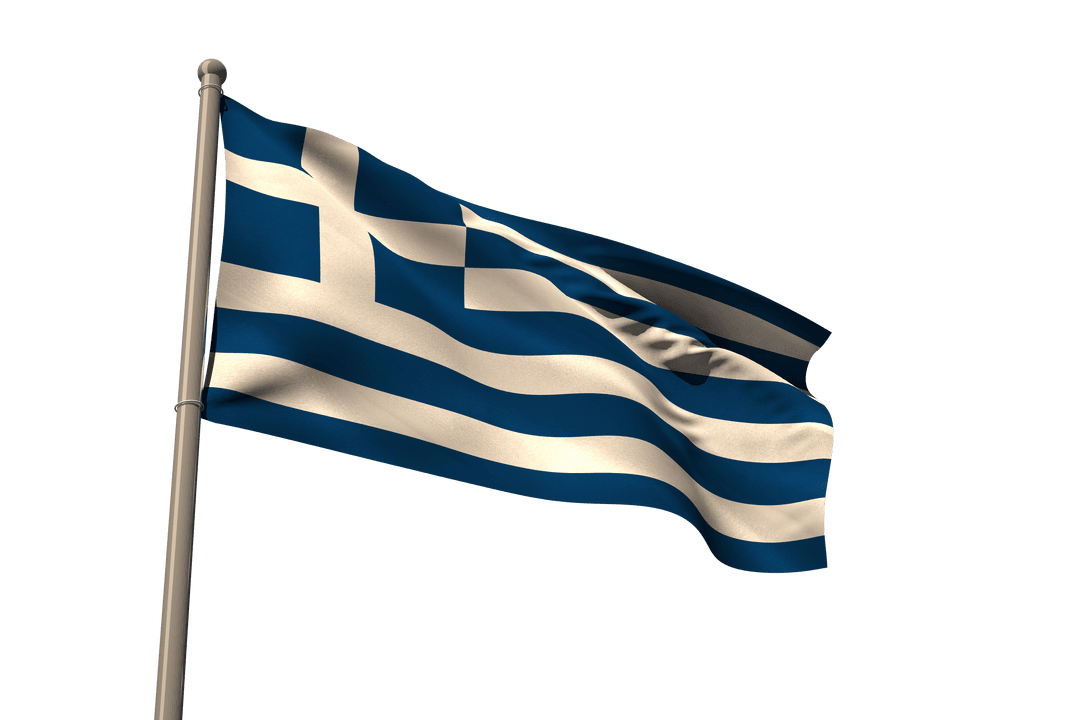 Waving Greek Flag on Transparent Background