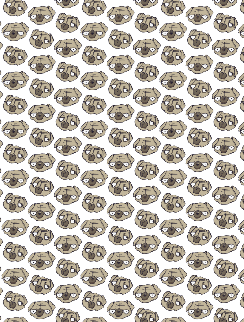 Pug Dog Heads Seamless Pattern on Transparent Background