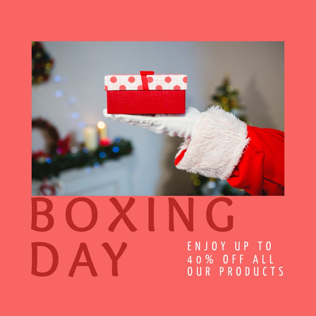 Boxing Day Sale with Santa Claus and Gift against Festive Background