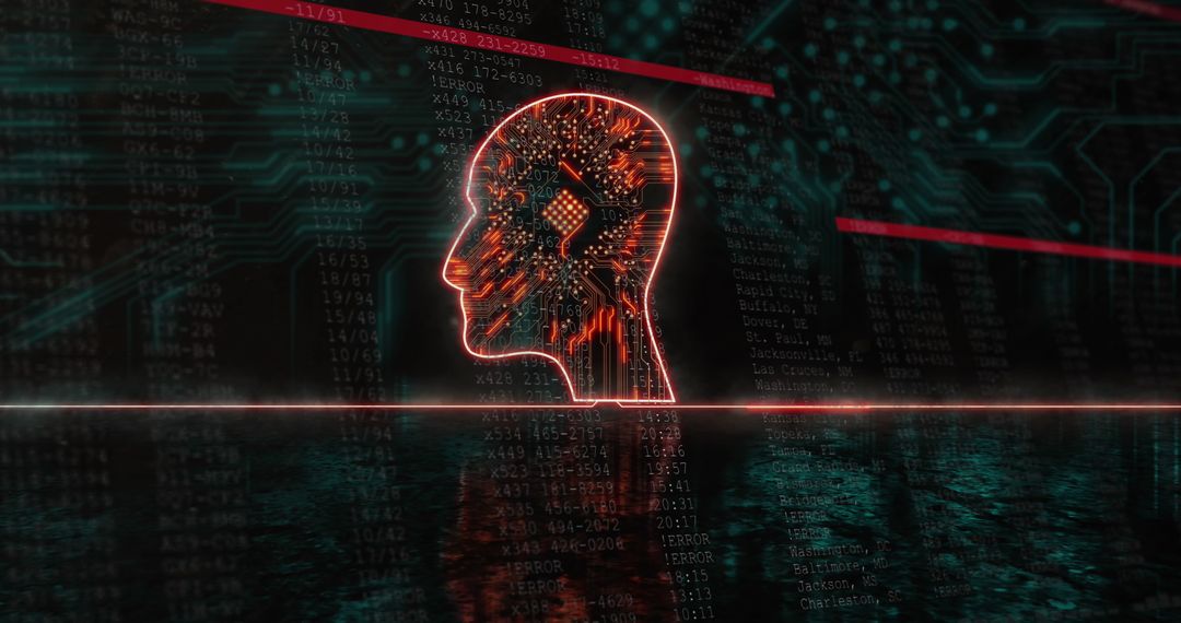 Digital Human Head with Circuit Design Symbolizing AI and Tech