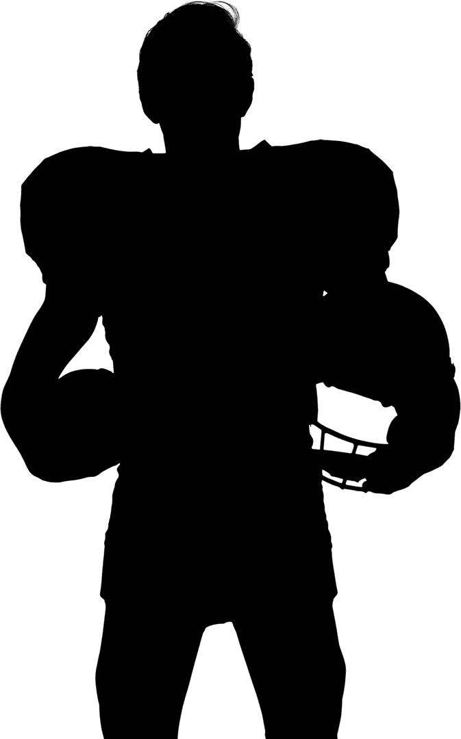 Silhouette of American Football Player with Ball on Transparent Background
