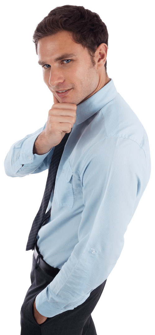 Transparent Young Businessman Pondering in Formal Attire