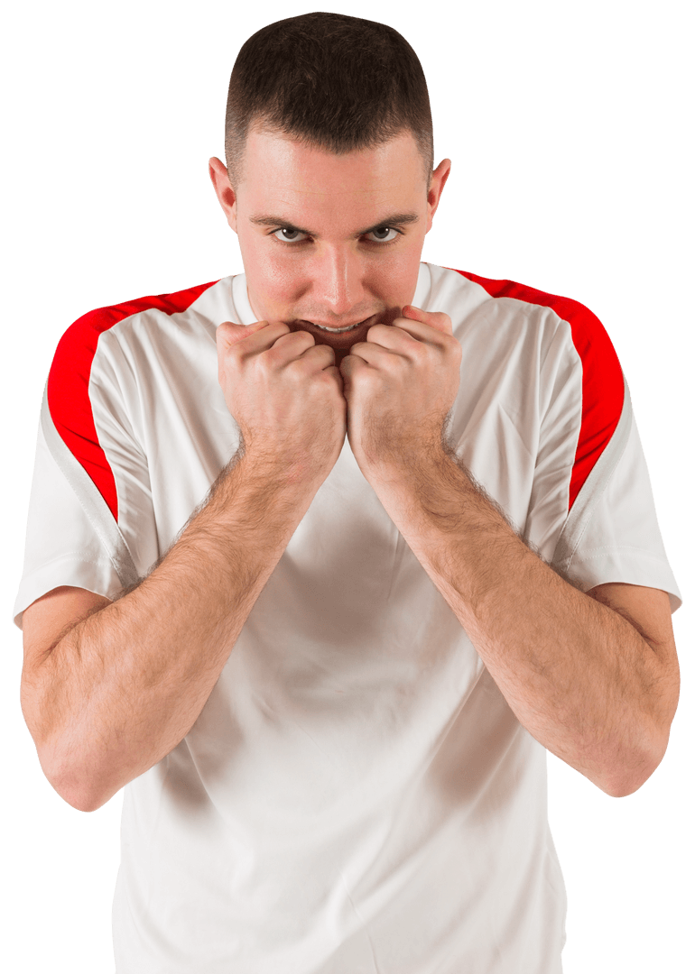 Transparent Nervous Football Player Biting Lip
