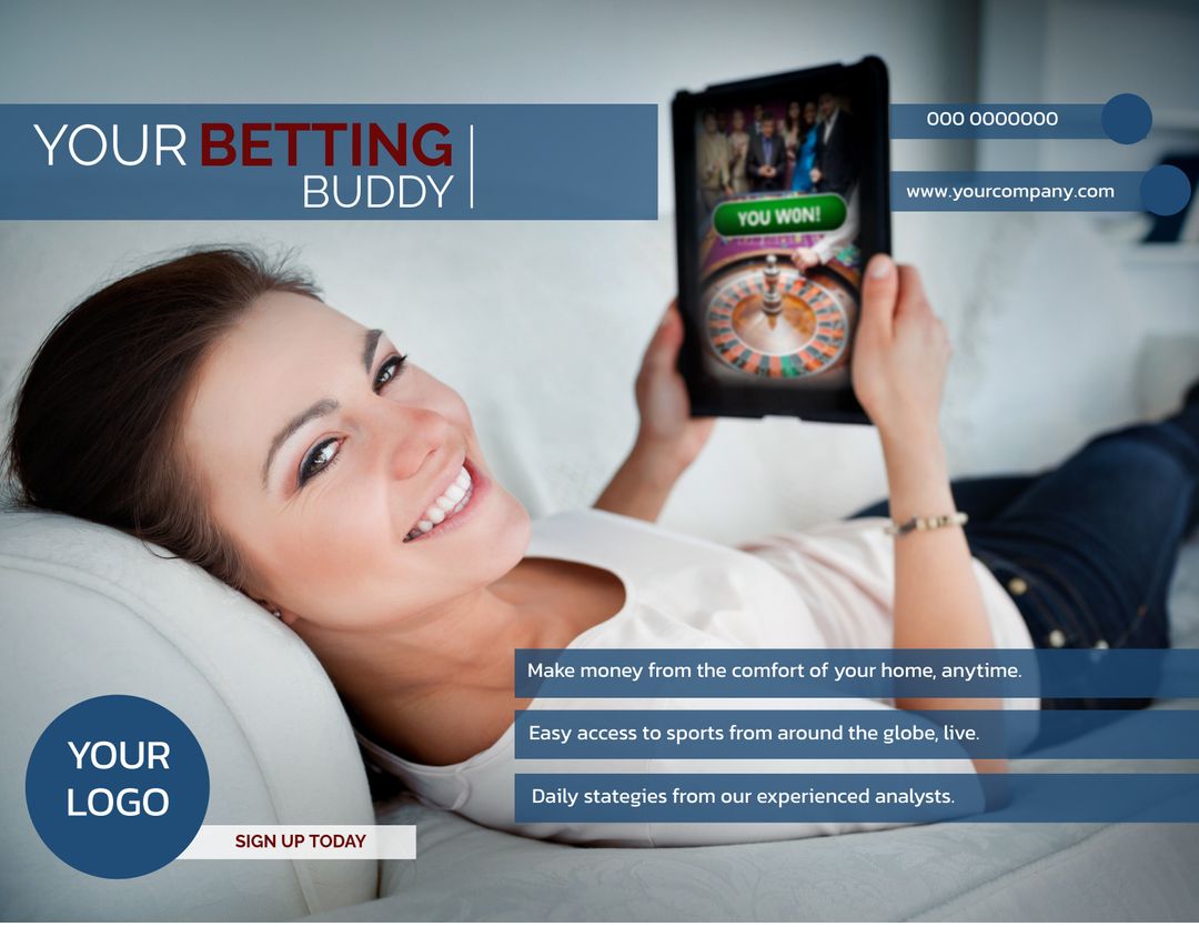 Smiling Woman Celebrating Online Betting Win on Tablet at Home - Download Free Stock Templates Pikwizard.com