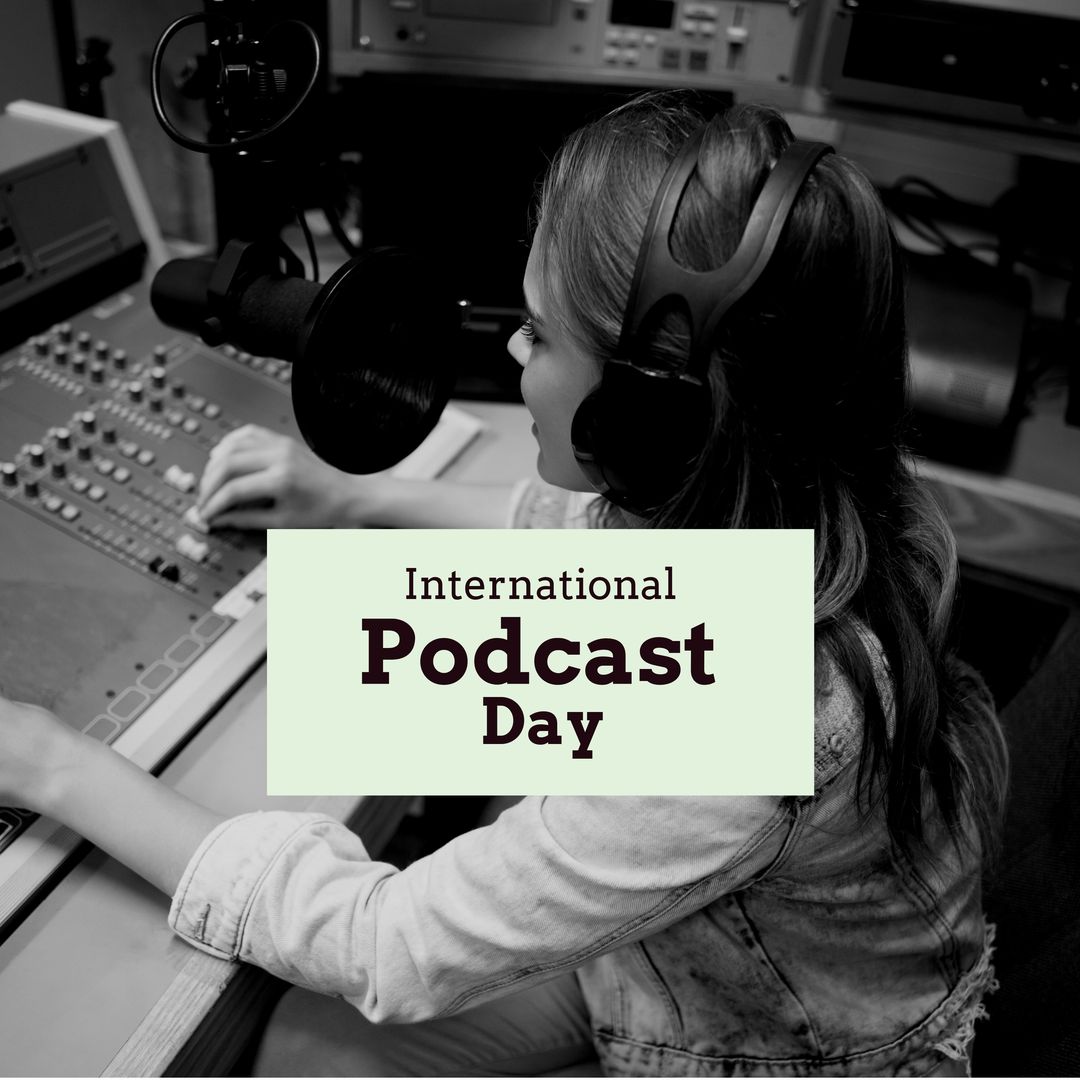 Woman records podcast for International Podcast Day. - Download Free Stock Templates Pikwizard.com
