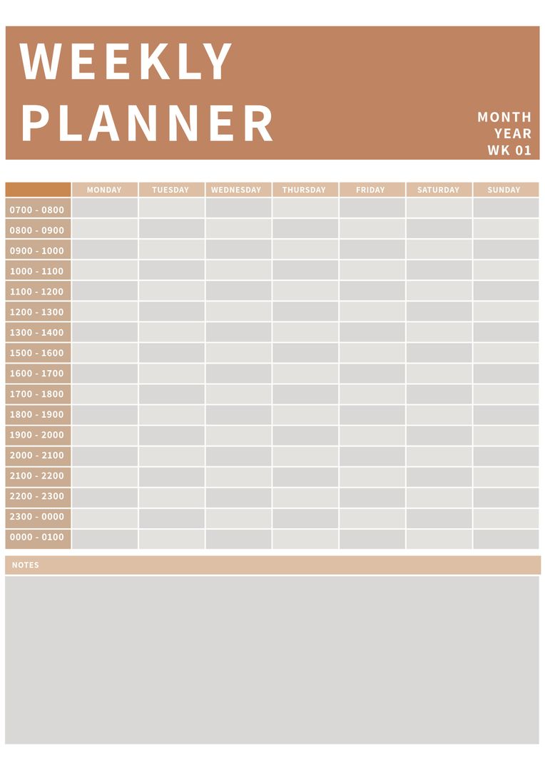 Minimalist Weekly Planner with Hourly Scheduling Template - Download Free Stock Templates Pikwizard.com