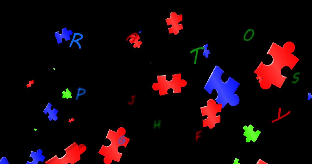 Colorful Puzzle Pieces Floating on Black Background