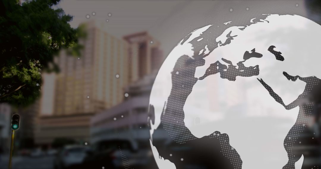 Digitally Superimposed Globe Overblurred Cityscape
