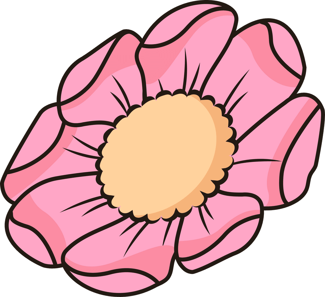 Flat Design Pink Flower with Scalloped Center on Transparent Background