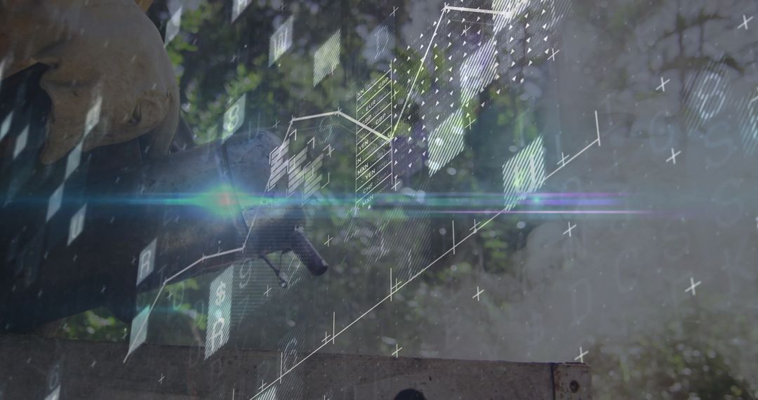 Worker Operating Control Panel with Futuristic Holographic Interface