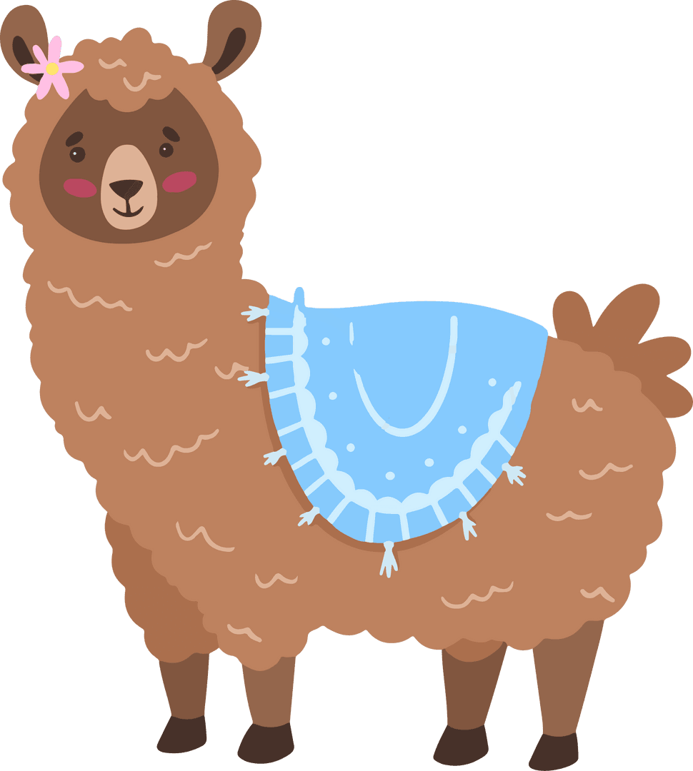 Charming Llama with Blanket on Transparent Background
