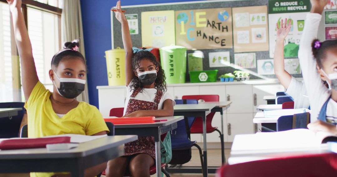 Children in Classroom Wearing Face Masks During Lesson - Free Images, Stock Photos and Pictures on Pikwizard.com