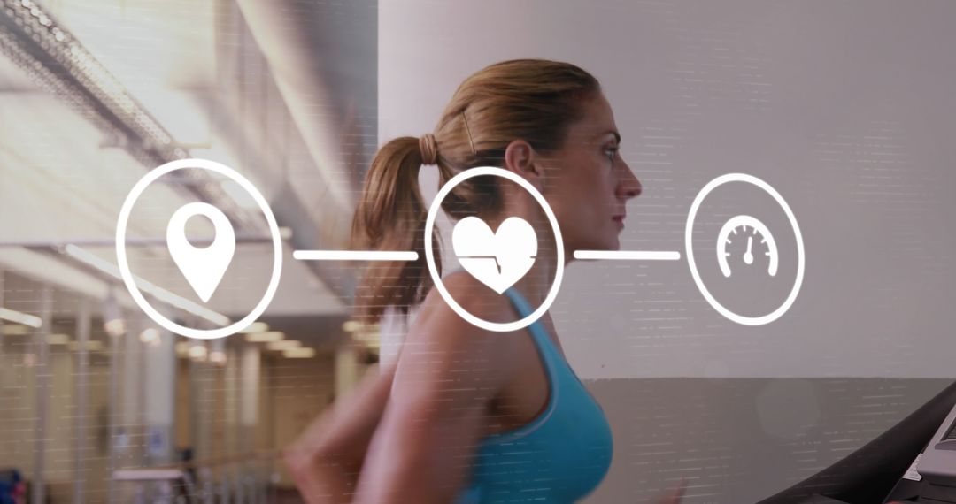 Active Athlete on Treadmill with Digital Health Interface Display