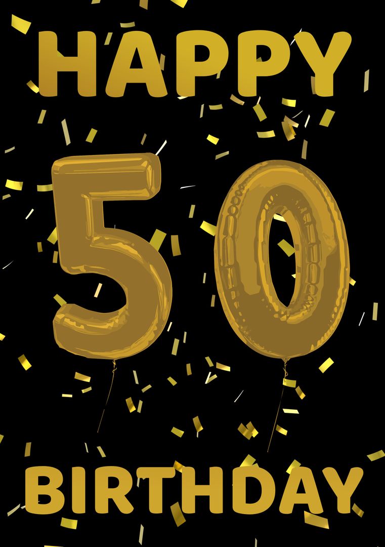 Happy 50th Birthday Balloon with Gold Confetti on Black Background - Download Free Stock Templates Pikwizard.com