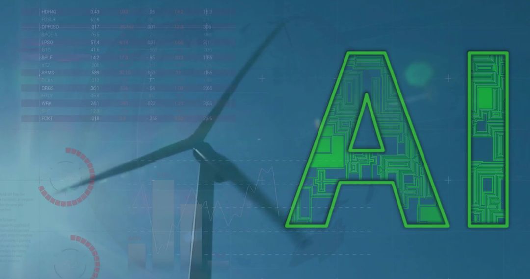 AI Innovation in Renewable Energy with Wind Turbine Graphics