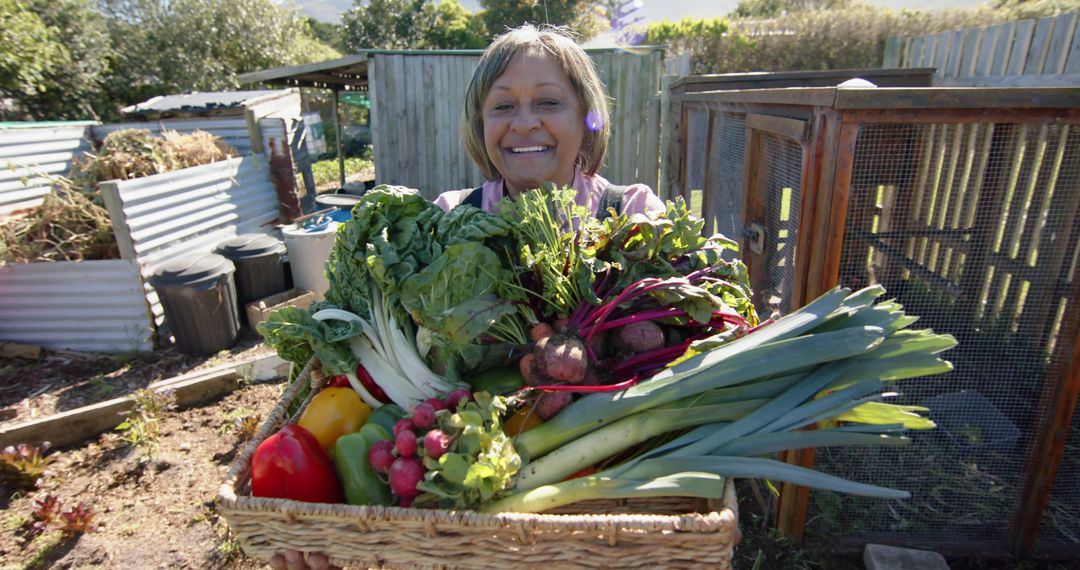 Woman Holding Harvested Vegetables in Backyard Garden - Free Images, Stock Photos and Pictures on Pikwizard.com