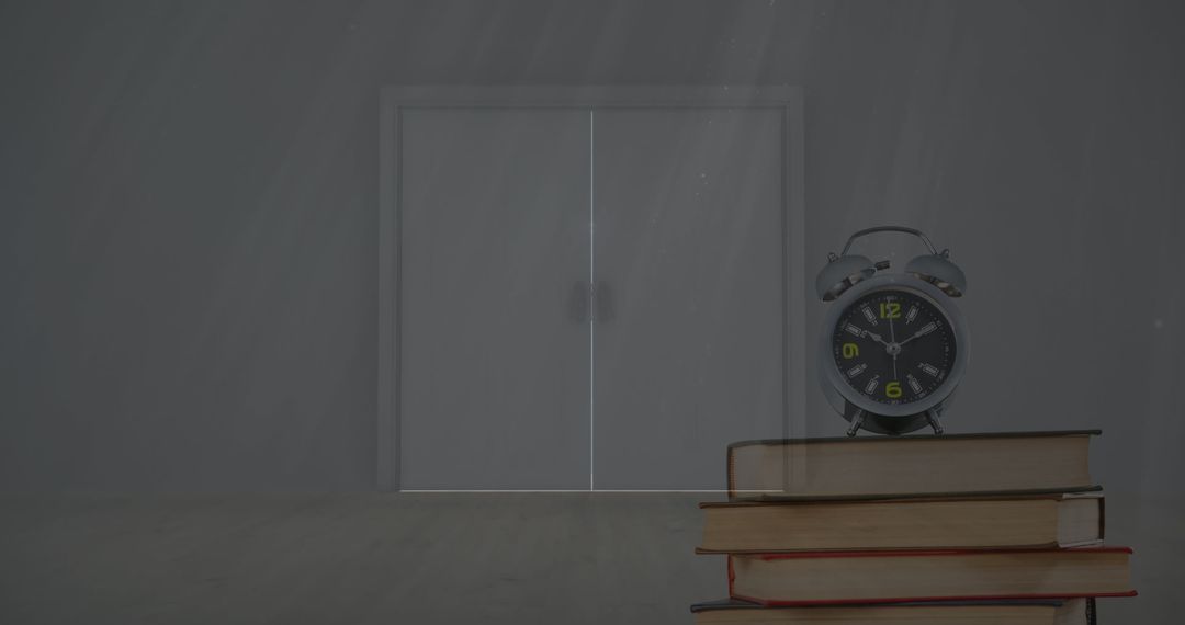 Alarm Clock on Stack of Books with Light Streaming