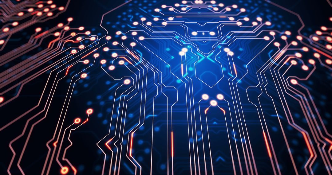 Futuristic Circuit Board with Glowing Light Trails