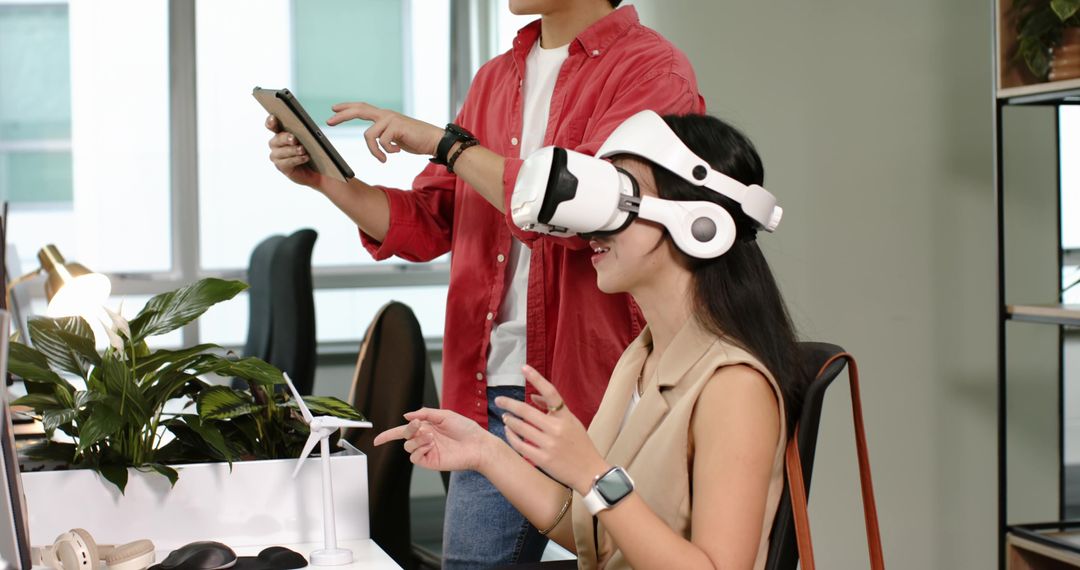 VR Collaboration in Modern Office with Futuristic Technology