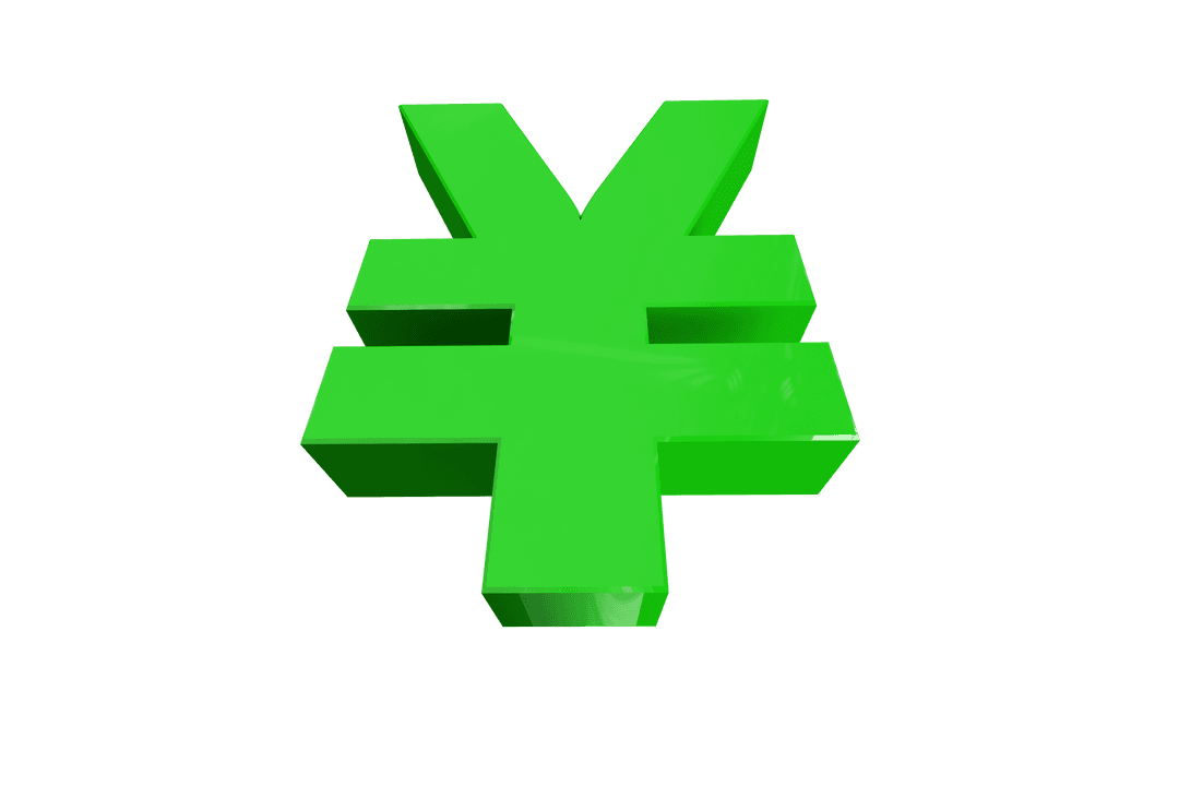 Green Yen Currency Symbol on Transparent Background