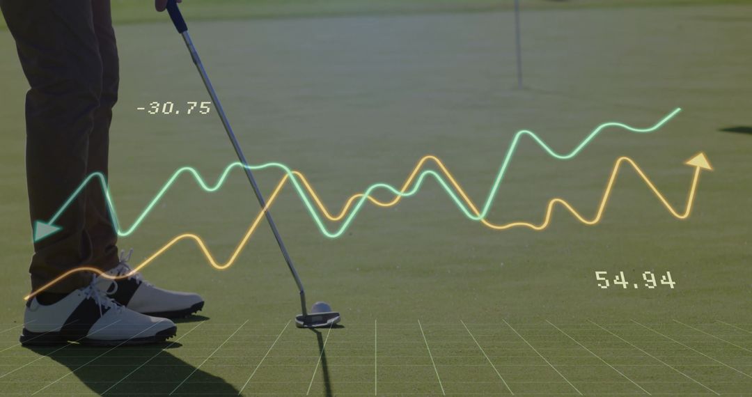 Golfer Analyzing Performance with Data Visualization on Green