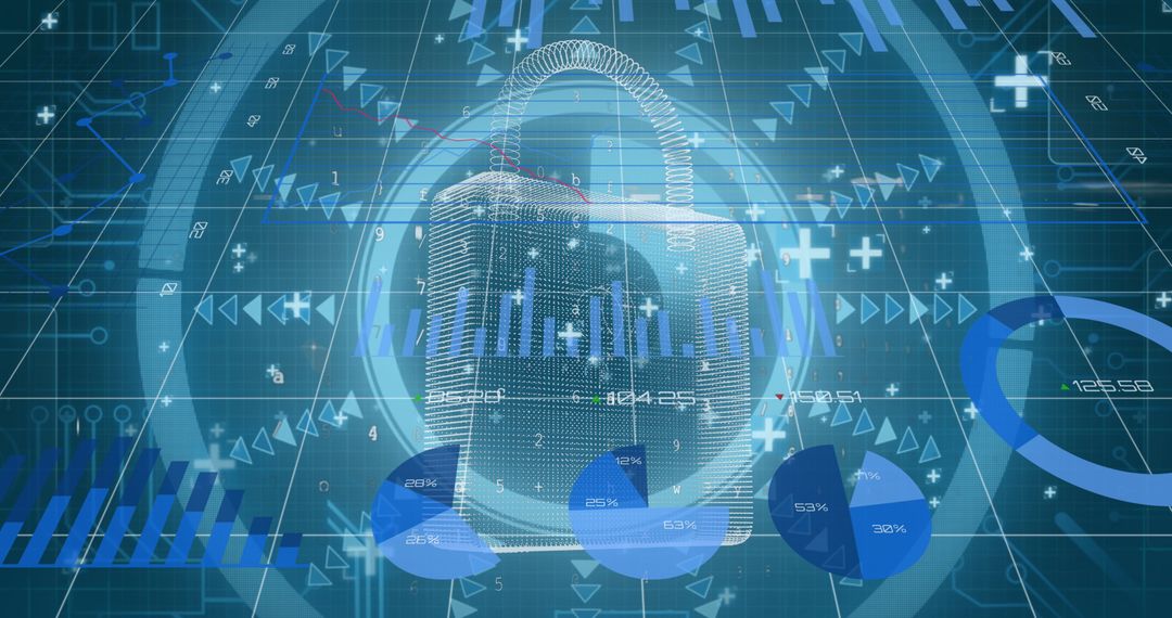 Digital Lock Against Financial Data Background