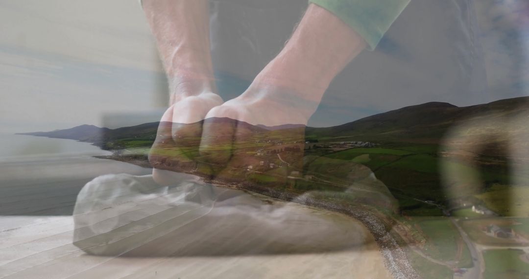 Artisan Baker Kneading Dough with Coastal Scenery Backdrop