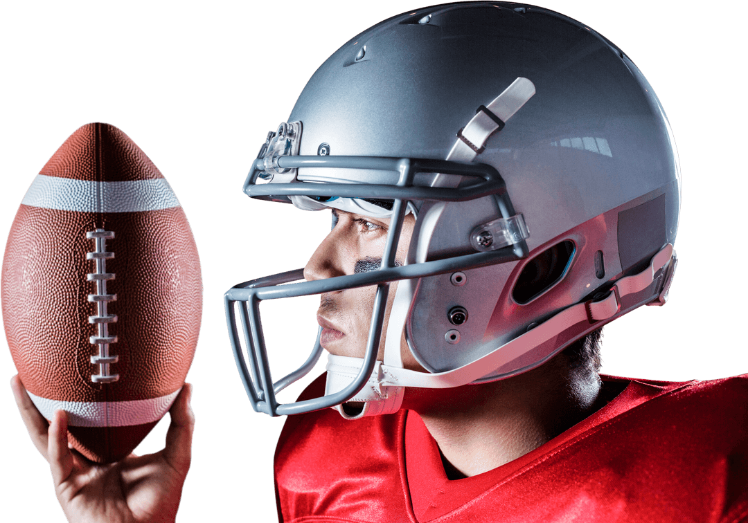 Confident Football Player holding ball with Transparent Background