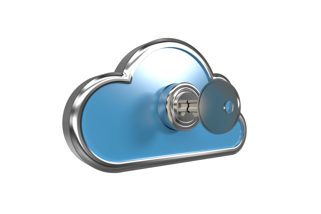 Cloud Security Concept with Key and Lock on Transparent Background