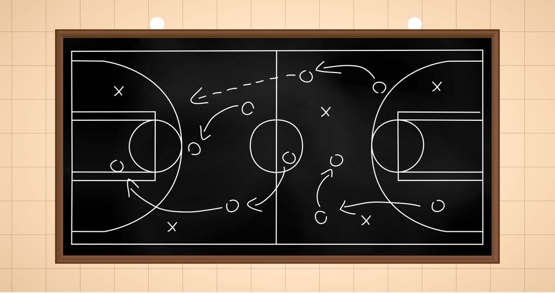 Basketball Strategy Diagram on Black Chalkboard