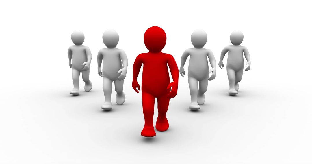 Red Leader Character Leading White Figures on White Background