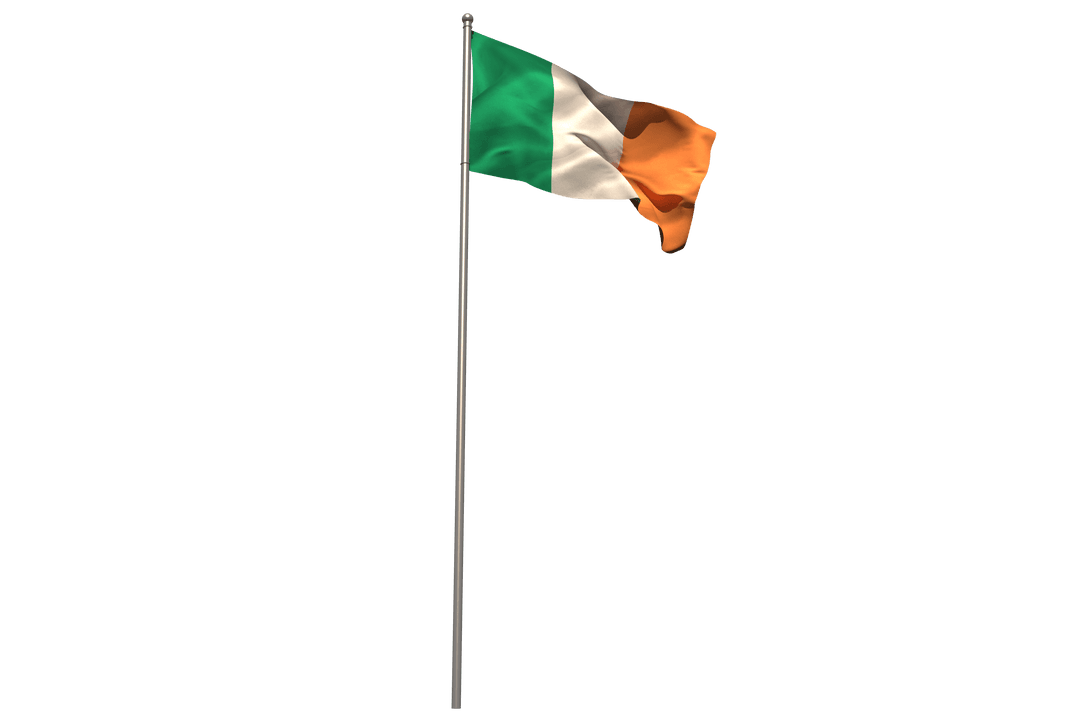 Irish Flag Waving on Transparent Background